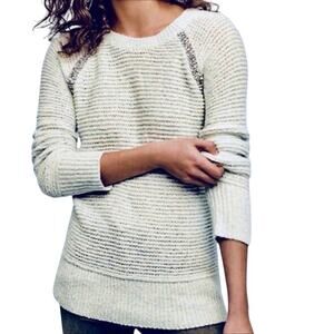 Anthropologie Sleeping on Snow Marled Jeweled Rhinestone Sweater Size Medium